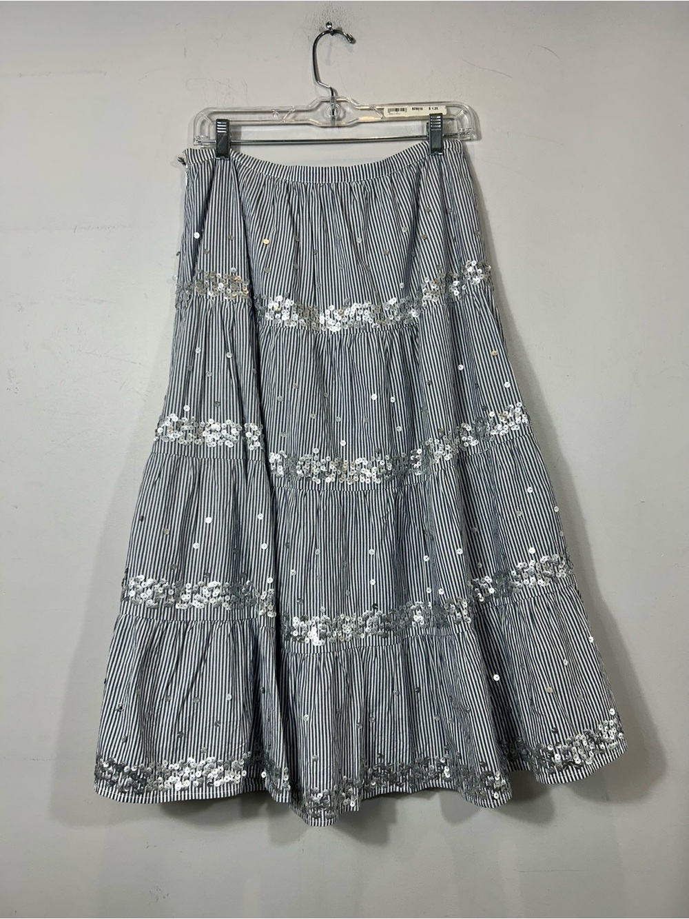 Rose and Rose Striped Sequin Tiered Maxi Skirt Blue White Cotton Boho Size XS - Picture 3 of 9